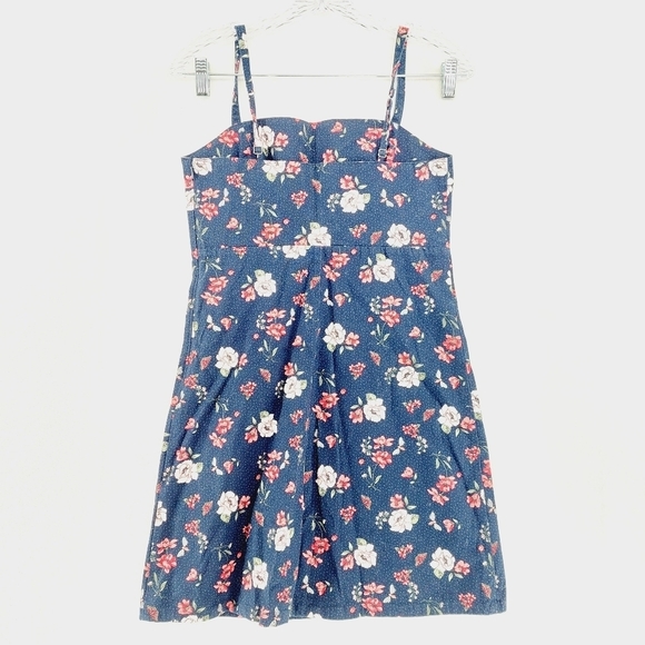 Hollister Floral Navy Blue Pinafore Mini Dress Stretch Academia Summer P6215 - Picture 4 of 8